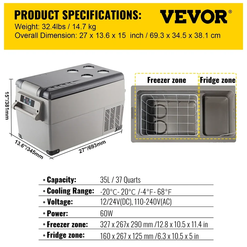 Draagbare Koelbox – Mini Koelbox – Elektrische Koelbox – Autokoelbox – Picknick Koelbox – 20-55L Inhoud – 12/24V En 110-240V – Snel Koelen