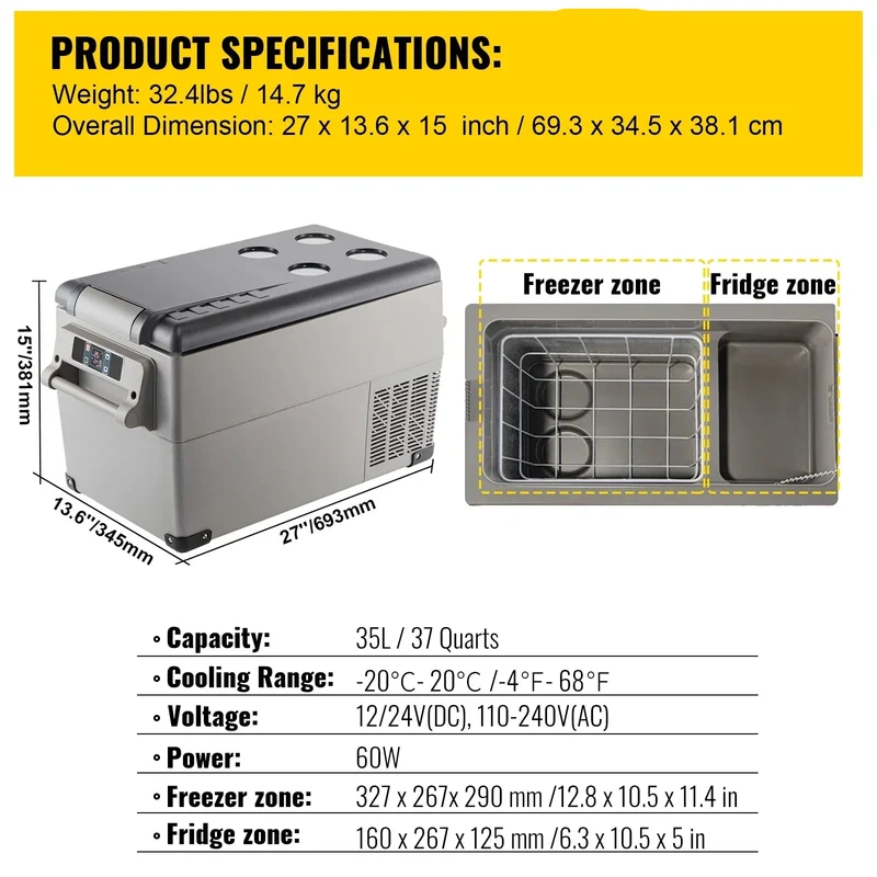 Draagbare Koelbox – Mobiele Koelkast – Mini Koelbox – Auto Koelbox – 35L – Preciese Temperatuurregeling
