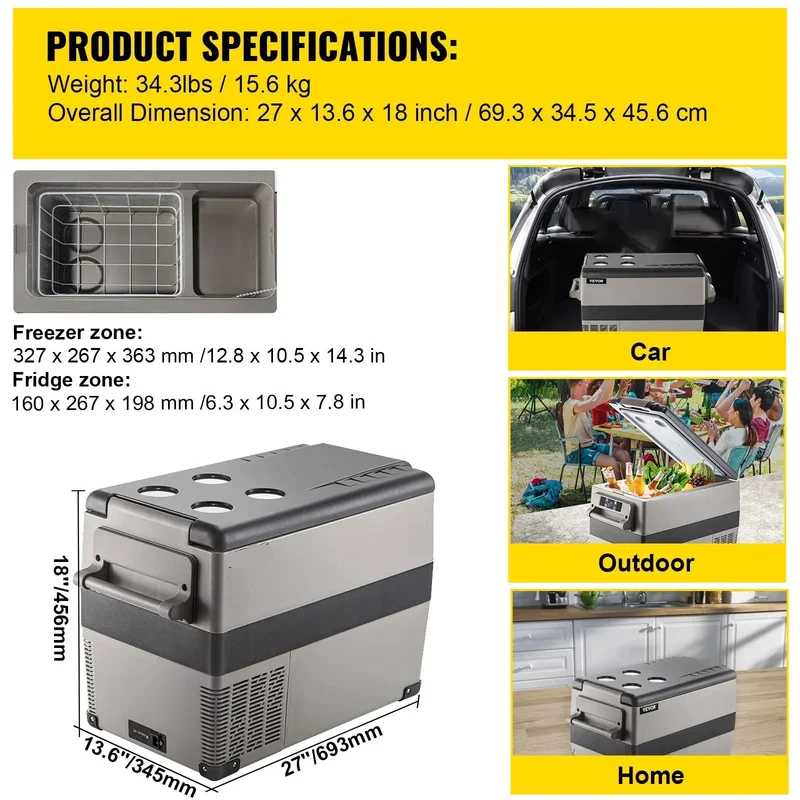 Draagbare Koelkast – Campingkoelkast – Auto Koelkast – Reis Koelkast – Mobiele Koelkast – 45L – Koelen Tot -20°C