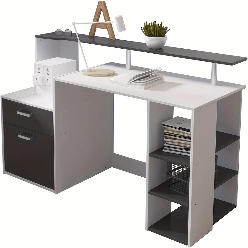 Bureau – Computertafel – Bureautafel – Werkplek – Studieplek – Met Boekenkast – Ruime Opbergruimte – Stevig Metaal en Hout