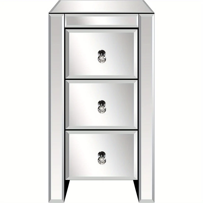 Spiegelend Nachtkastje – Spiegelend Nachtkastje – Bedkastje – Opbergkastje – Ladekastje – 30 x 30 x 60 cm – Met 3 Lades – Met Verstelbare Poten