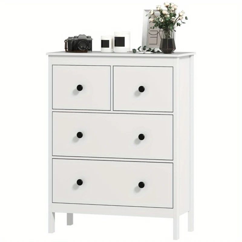 Ladenkast – Ladekast – Commode – Kast – Opbergkast – Wit met zwarte knoppen – Duurzame houten constructie – Ruime 4 laden (≥3,2 cu ft)
