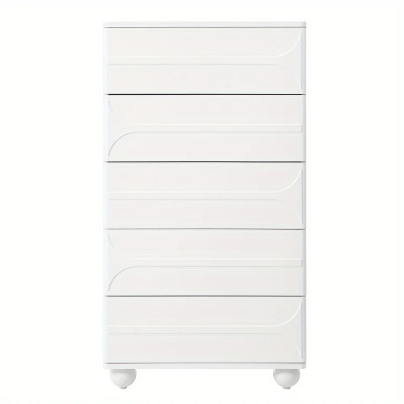 Ladenkast – Ladekast – Commode – Opbergkast – Metalen Kast – Wit – 5 Lades – Modern Relieff Design – Vrijstaand – Afgeronde Hoeken