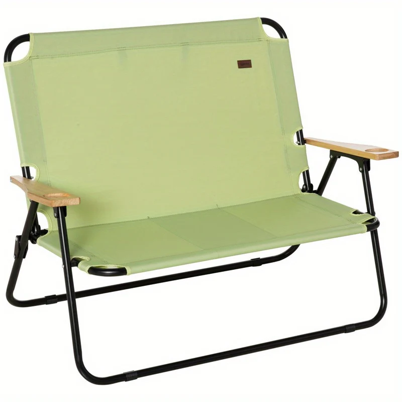 Campingstoel – Kampeerstoel – Vouwstoel – Tuinstoel – Klapstoel – Dubbel Opvouwbaar – Met Bekerhouder – Stalen Frame – Draagvermogen 160 kg – Lichtgroen – 114x67x80 cm