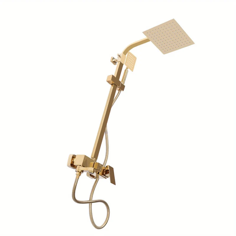 Douche Systeem – Douche Set – Regendouche – Handdouche – Douche Accessoires – Gouden Afwerking – Verstelbare Hoogte – Metalen Koper & RVS