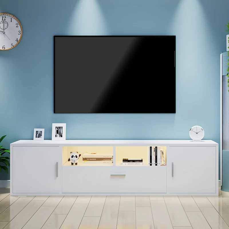 TV-Meubel – Tv-Kast – Tv-Stand – Tv-Dressoir – Mediameubel – Wit – 160 cm Breed – Dubbele Deuren & Lade