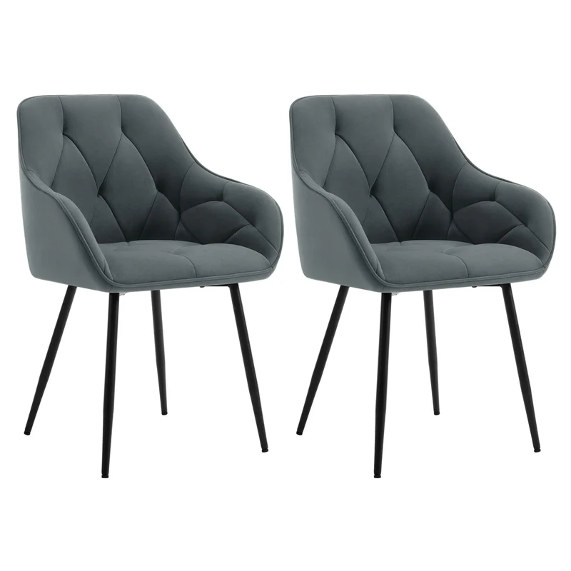 Eetkamerstoelen – Stoelen – Dining Chairs – Keukenstoelen – Bureaustoelen – Fluwelen Bekleding – Metalen Pootjes – Set Van 2