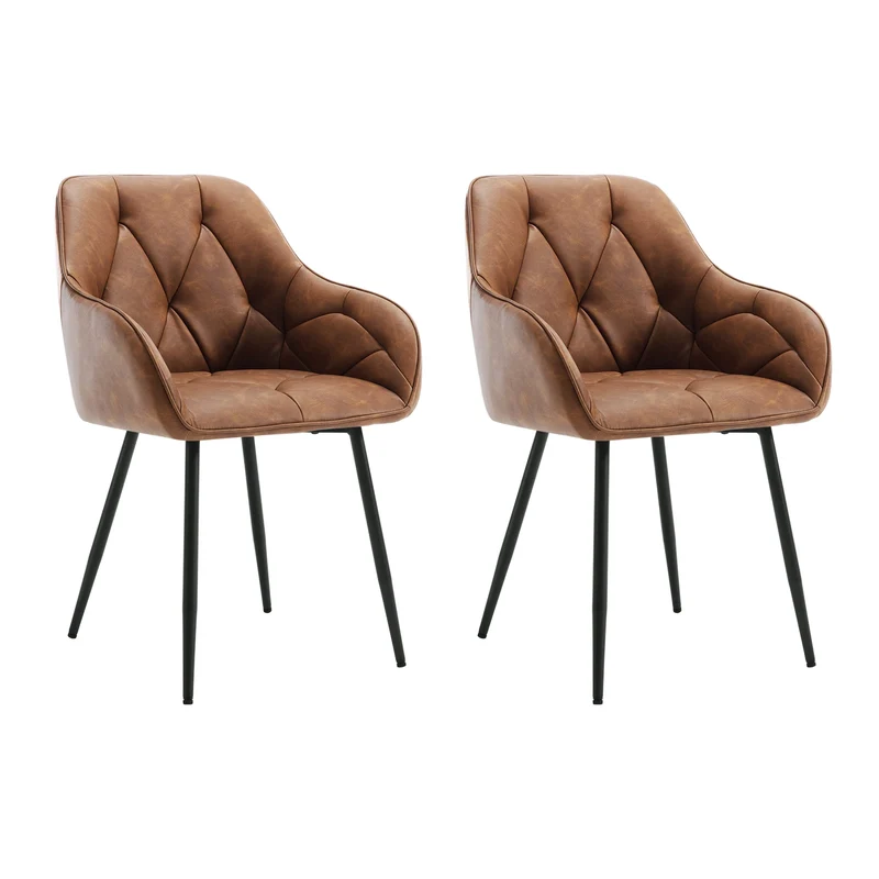 Eetkamerstoelen – Stoel Set – Design Stoelen – Kunstleren Stoelen – Metalen Poten – Comfortabel Zitten – Ergonomisch Design – Bruin – Set van 2