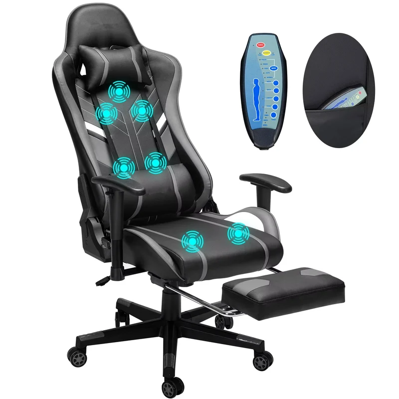 Gamingstoel – Bureaustoel – Massagestoel – Ergonomische Stoel – Draaistoel – 5 Massageprogramma’s – Kantelbaar Tot 175° - Zwart