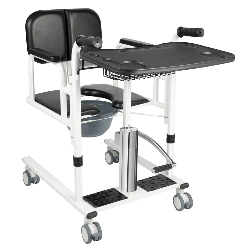 Patiëntenlift – Transferstoel – Verstelbare Zorgstoel – Mobiliteitsstoel – Liftstoel – Hydraulische Hoogteverstelling – Stevig Koolstofstaal Frame - Zwart