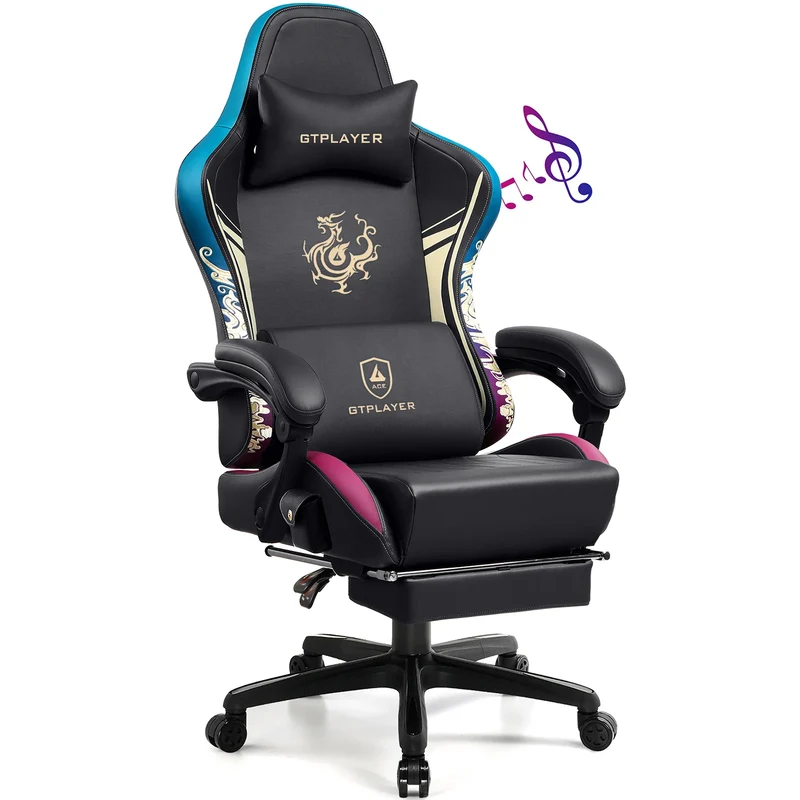 Bluetooth Gaming Stoel – Gamerstoel – Bureaustoel – PC Stoel – Game Fauteuil – Bluetooth 5.1 Speakers – Ergonomisch Met Voetsteun (Zwart)