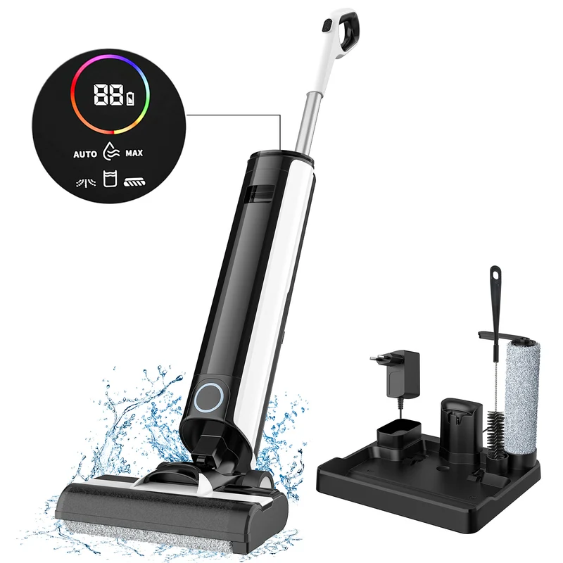 Multifunctionele Vloerreiniger – Vloerzuiger – Nat- en Droogzuiger – Dweilmachine – Schoonmaakmachine – Zwart Design – 3 Werkstanden – Spraakgestuurd Systeem