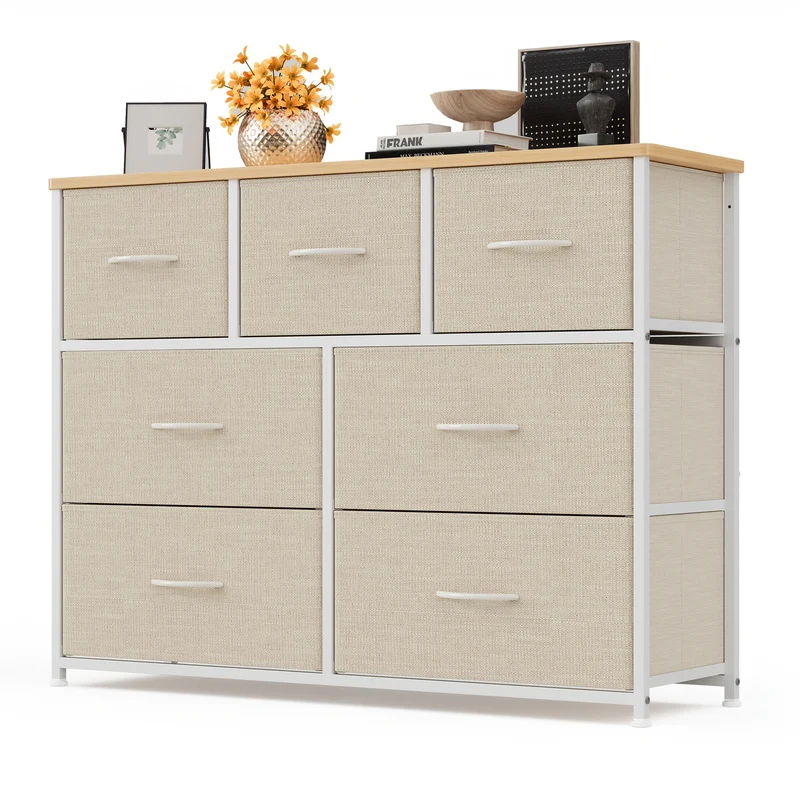 Vijfladenkast – Ladekast – Opbergkast – Archiefkast – Bureaukast – Beige Kleur – Anti-Kantel Ontwerp – 90 Liter Opbergruimte