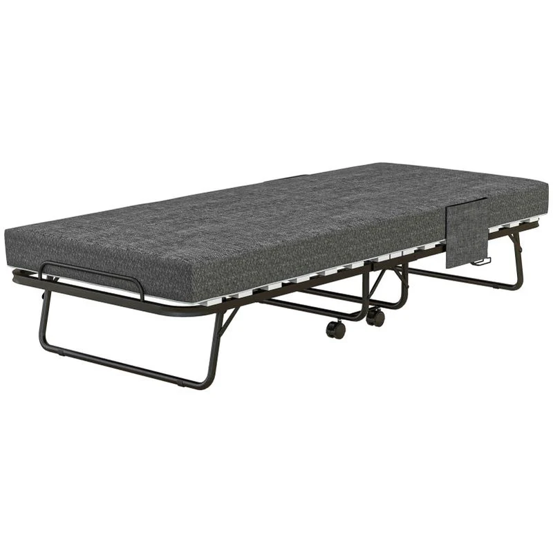 Opklapbed – Vouwbed – Logeerbed – Slaapbank – Bedbank – Donkergrijs – Met Zijvak – 10 cm Dik Matras – Ruimtebesparend Design