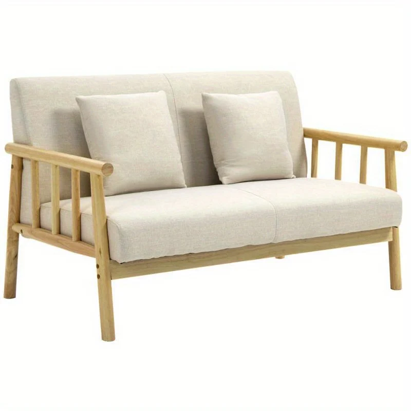 Bank – Sofa – Zitbank – Hoekbank – Linnen Bank – Beige Kleur – Inclusief 2 Lendenkussens – Comfortabele Zitting