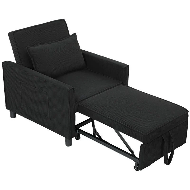 Relaxfauteuil – Relaxstoel – Loungestoel – Ligstoel – Bedstoel – 3-in-1 Verstelbaar – Opvouwbaar Met Zijvak – Zwart