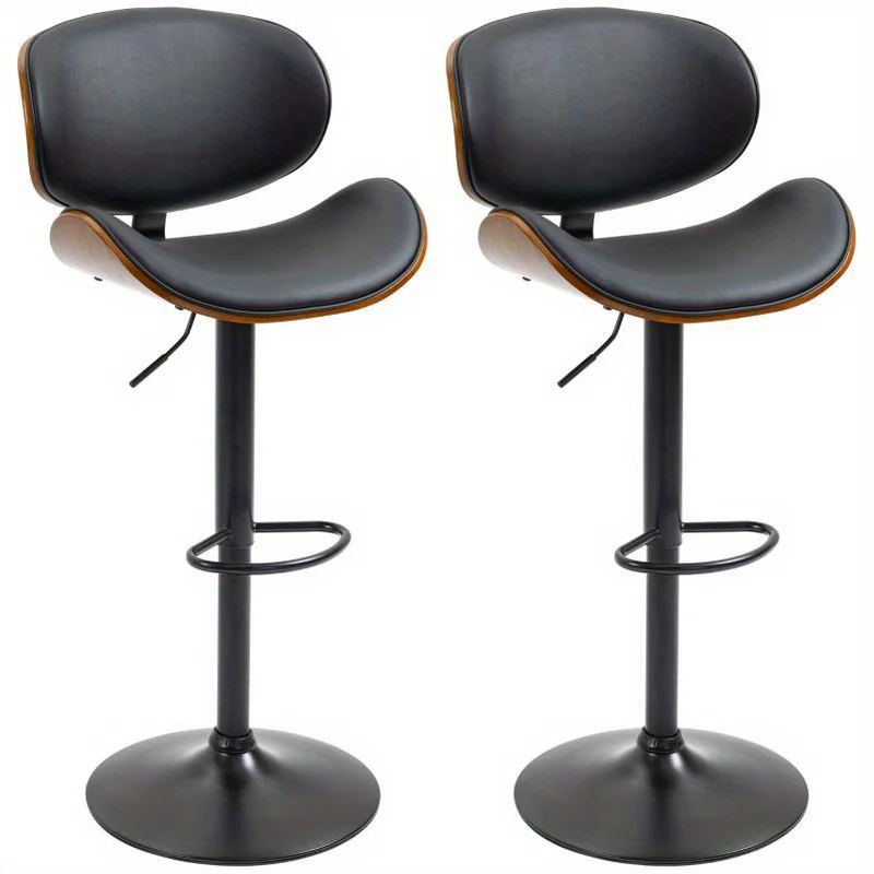 Verstelbare Barkrukken – Barkruk Set – Keukenstoelen – Barstoelen – Draaistoelen – Verstelbare Hoogte 53-112 cm – Zitting van Synthetisch Leer – Zwart Stalen Frame