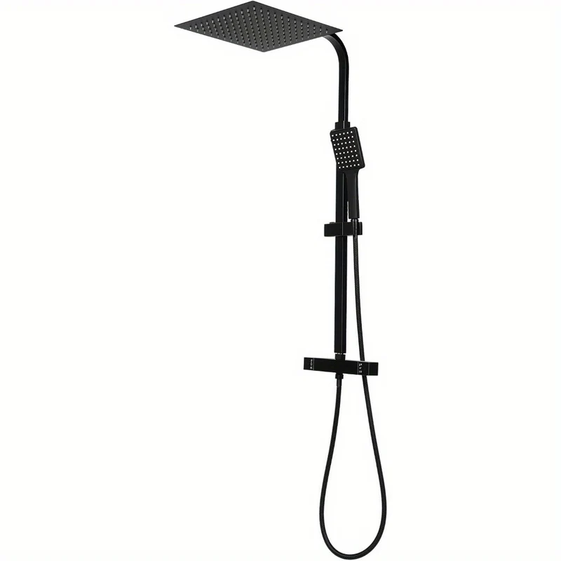 Douchecabine – Douchekop – Regendouche – Handdouche – Doucheset – Mat Zwart – Thermostaatkraan – 30x30 cm Vierkante Regendouche