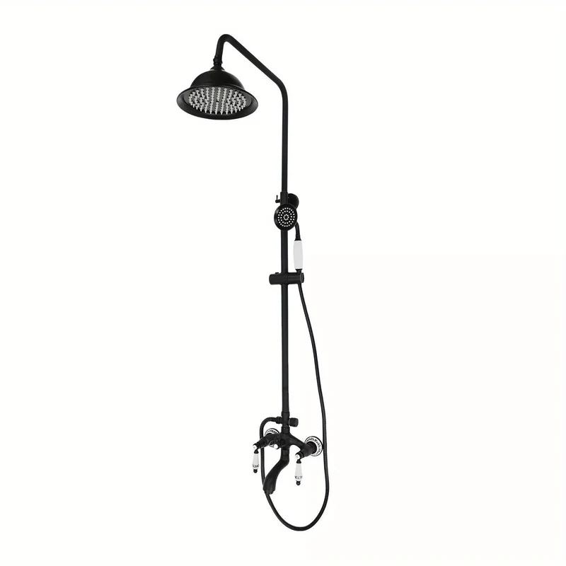 Regendoucheset – Doucheset – Douchekolom – Douchekraan – Douchesysteem – Zwart metalen design – Verstelbare hoogte 78-115 cm – Duurzame messing en RVS constructie