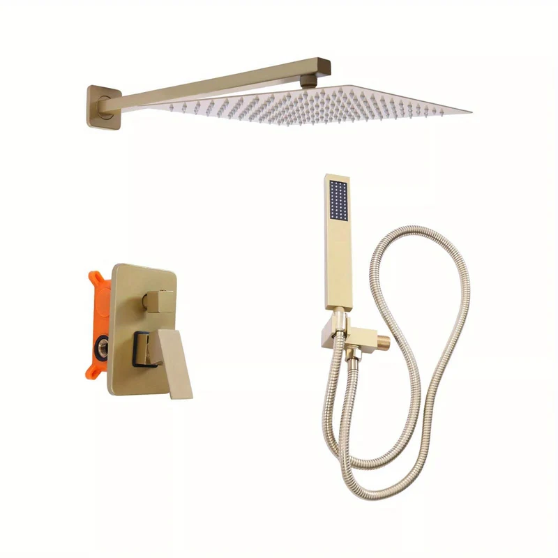 Douchekraan – Douchemengkraan – Doucheset – Douchethermostaat – Inbouwdouche – Messing – Goudkleurig – 2 Straalsoorten – Thermostatische Temperatuurregeling