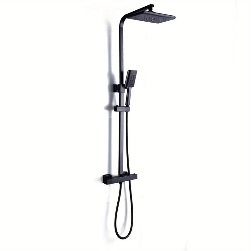 Douchesysteem Thermostaat – Douche Set – Regendouche – Handdouche – Douchekop – Zwart – Verstelbare Stang 90-110 cm – Duurzaam Chroom Messing