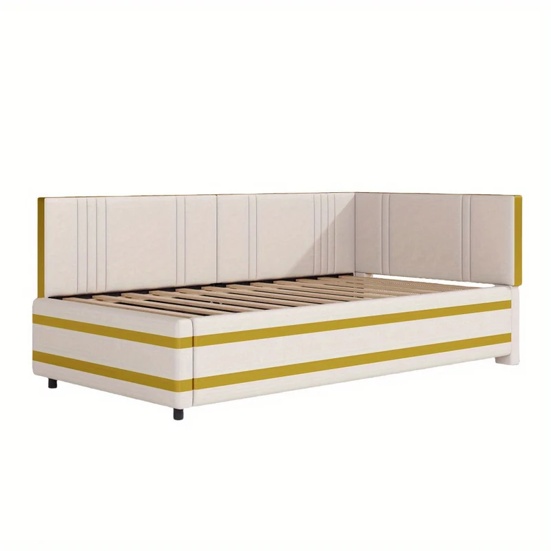 Gestoffeerd Bed – Sofa Bed – Multifunctioneel Bed – Bedbank – Eenpersoonsbed – 90x200 cm – Fluwelen Bekleding – Lattenbodem Voor Comfort - Beige