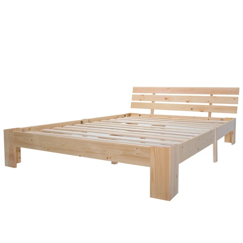 Massief Houten Tweepersoonsbed – Houten Bed – Slaapbank – Bedframe – Slaapmeubel – Massief Dennenhout – Inclusief Hoofdbord en Lattenbodem – 200x140 cm – Duurzaam & Eenvoudig Te Monteren