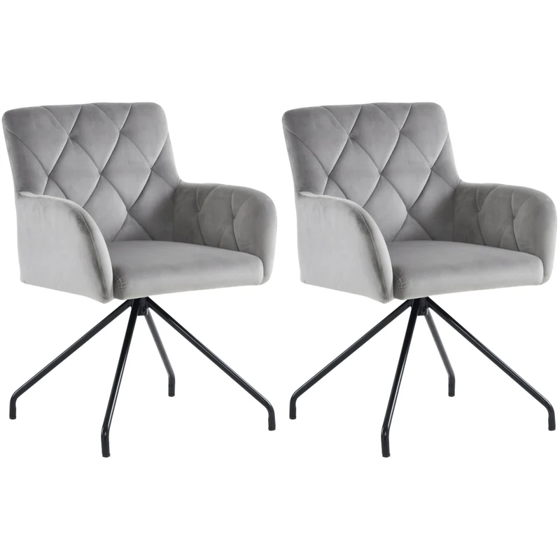 Eetkamerstoel – Stoel – Kuipstoel – Lounge Stoel – Armstoel – Velvet Bekleding – Ergonomische Rugsteun – Metalen Frame – Lichtgrijs – Set Van 2