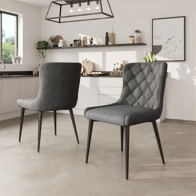 Eetkamerstoelen – Stoelen – Kuipstoelen – Keukenstoelen – Designstoelen – Donkergrijs – Velvet Bekleding – Metalen Zwarte Poten – Ergonomisch Komfort – Set van 2