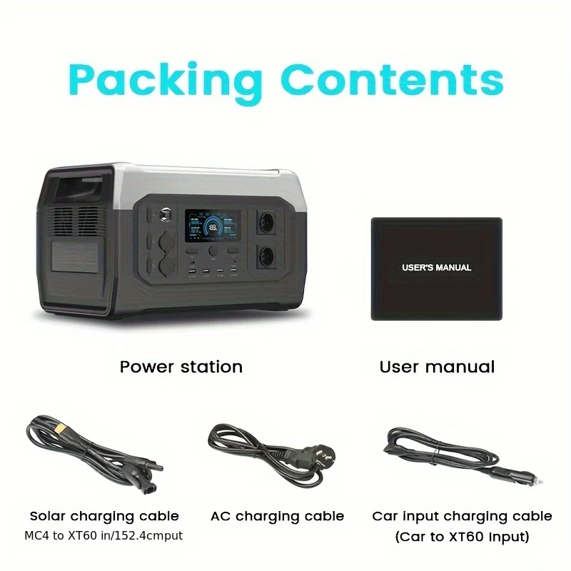 Powerstation – Draagbare Generator – Mobiele Stroomvoorziening – Noodstroom – Powerbank – 1800W Vermogen – Snelle 1-2U Oplaadtijd – Pure Sinusgolf Inverter – LiFePO4 Batterij – Compact & Duurzaam