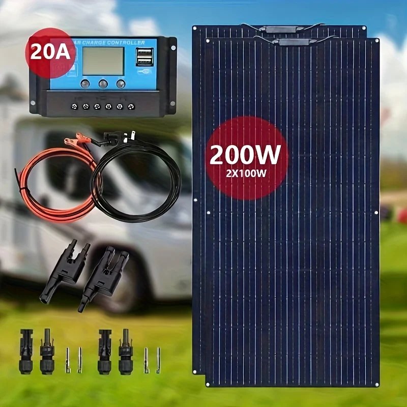 Zonnepaneel – Solar Panel – Zonneenergie – Zonnecel – Flexibel Zonnepaneel – 200W Monokristallijn – Lichtgewicht & Weerbestendig