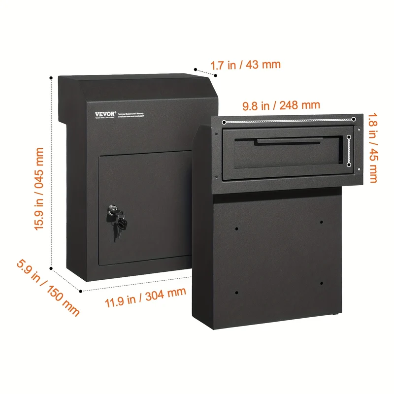 Sleuteldoos – Sleutelbox – Sleutelkluis – Sleutelhouder – Sleutelopslag – Zwart – Stalen Behuizing – 4,57 cm Baardcilinder Slot – Weerbestendig – 30,48x15,24x40,64 cm