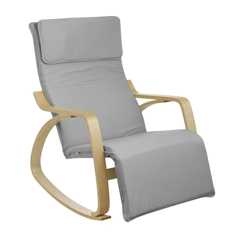 Schommelstoel – Schommelstoel Met Armleuningen – Relaxstoel – Stoel Voor Binnen – Designstoel – Ergonomisch Design – Verstelbare Voetensteun 5 Hoogtes – Ademend Stof Grijs