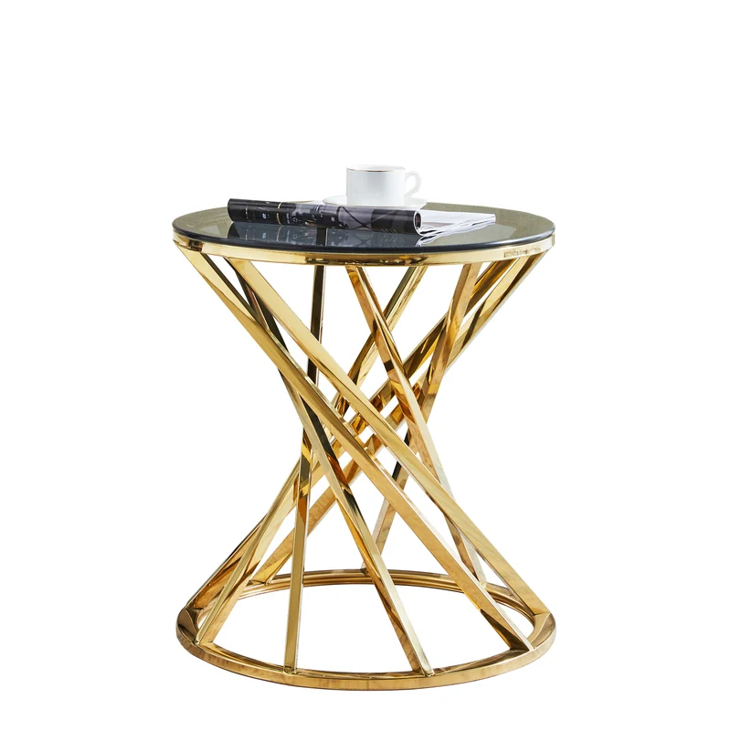 Ronde Salontafel – Bijzettafel – Side Table – Woonkamer Tafel – Nachtkastje – Gouden Metalen Frame – Geharde Glasplaat – Modern Art Deco – 55 cm Hoog – Duurzaam & Krasbestendig