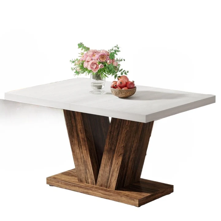 Eettafel – Tafel – Keukentafel – Eetkamertafel – Ontbijttafel – Compact 120x60 cm – Wit Gelamineerd Spaanplaat Met Houten Onderstel