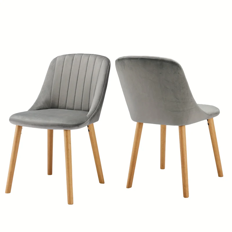 Eetkamerstoel – Stoel – Kuipstoel – Keukenstoel – Armstoel – Set van 2 – Lichtgrijs – Memoryfoam Zitting – Houten Poot
