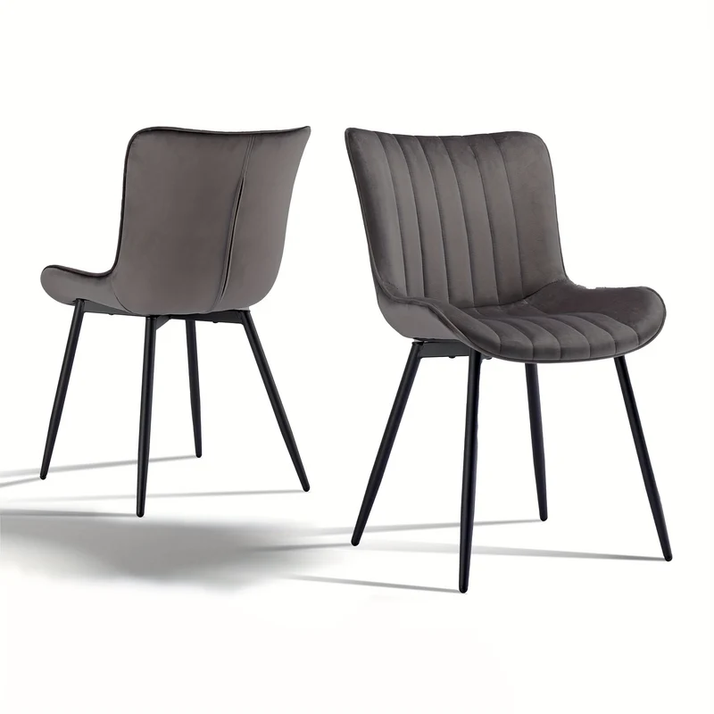 Eetkamerstoel – Stoel – Dinersstoel – Zithoekstoel – Armstoel – Set van 2 Donkergrijze Eetkamerstoelen – Ergonomisch Design – Metalen Frame Tot 150 kg