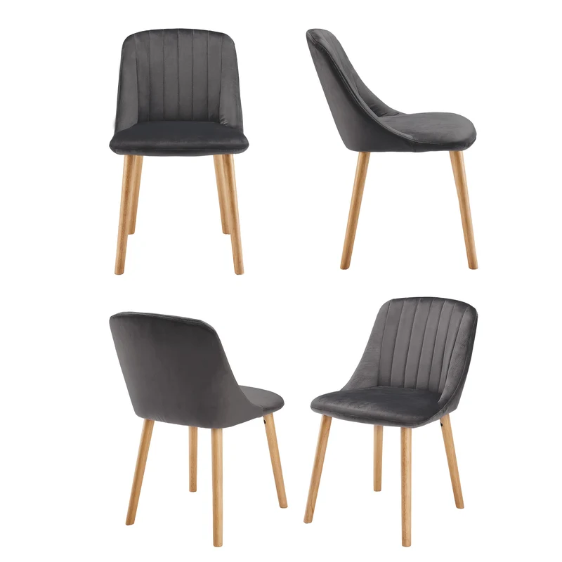 Eetkamerstoel – Keukenstoel – Stoel – Kuipstoel – Woonkamerstoel – Donkergrijs Stof – Stevige Houten Poten – Ergonomisch Design – Set Van 4