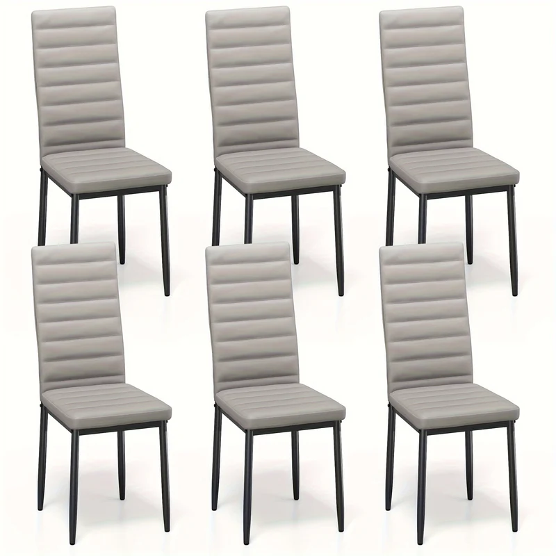 Eetkamerstoelen Set 6 – Stoelen – Dining Stoelen – Keukenstoelen – Kunstleren Stoelen – Lichtgrijs – Ergonomisch Design – Hardhouten Frame