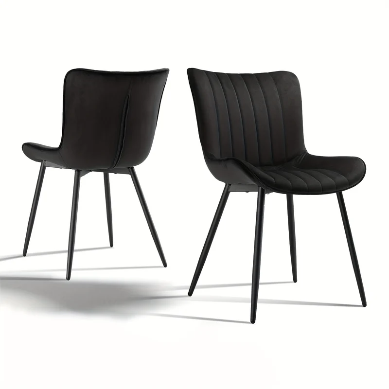 Eetkamerstoel – Stoel – Dinersstoel – Zwarte Stoel – Armless Stoel – Ergonomisch Design – Memory Foam Zitting – Set van 2