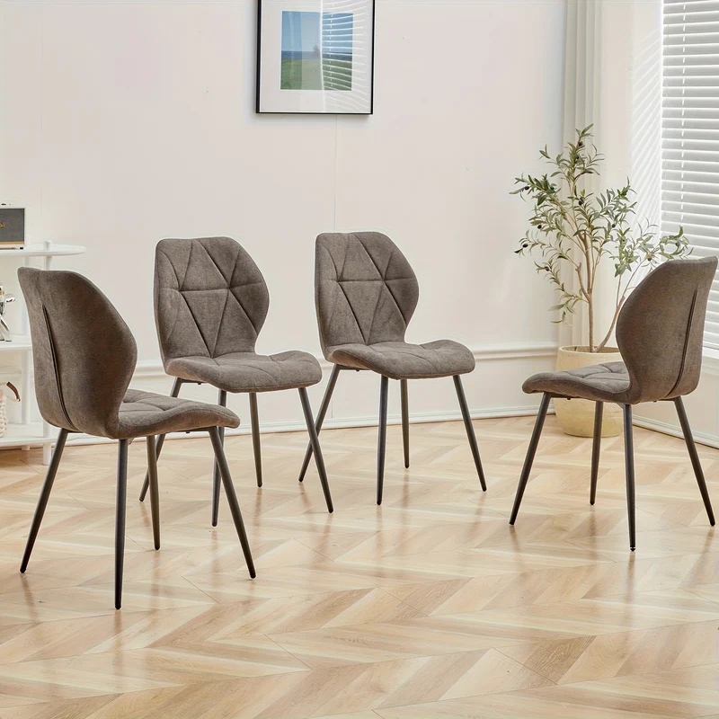 Eetkamerstoelen Set – Stoelen – Designstoelen – Linnen Stoelen – Zitmeubels – Donkergrijs – Ergonomische Rugleuning – Verstelbare Voetdoppen