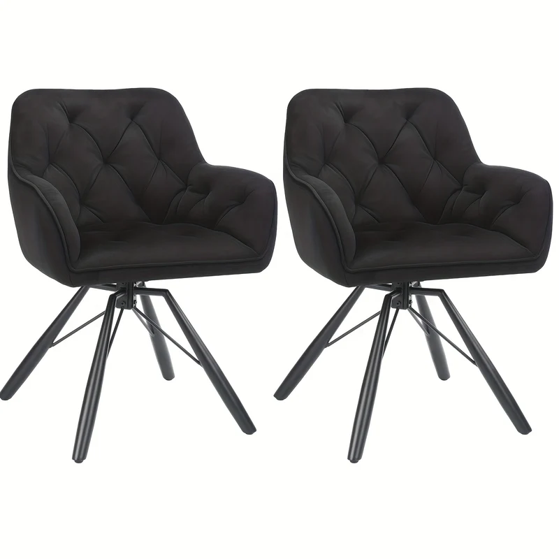 360° Draaibare Eetkamerstoelen – Draaistoelen – Velvet Stoelen – Bureaustoelen – Zwarte Stoelen – Set Van 2 – Ergonomisch Met Armleuningen – Stevige Metalen Pootjes