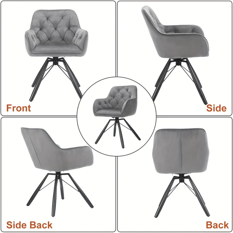 Draaibare Eetkamerstoelen – Eetkamerstoelen Set – Bureaustoelen Zonder Wielen – Comfortabele Stoelen – Stoelen Met Armleuningen – 360° Draaibaar – Fluwelen Bekleding – Metalen Poten – Grijs – Set Van 2