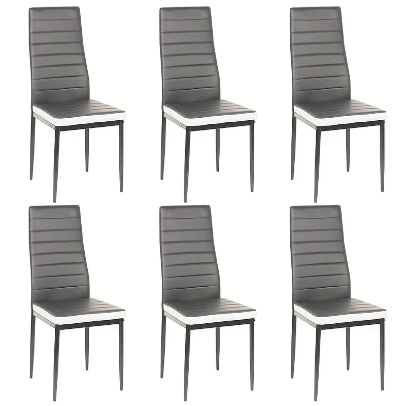 6pcs Commercial-Grade Faux Leather Chairs | Heavy-Duty Metallic Legs & High-Back Ergonomic Design, Scratch-Resistant, Easy to Clean - Ideal for Restaurants, Offices, and Homes, Dining Room Chairs