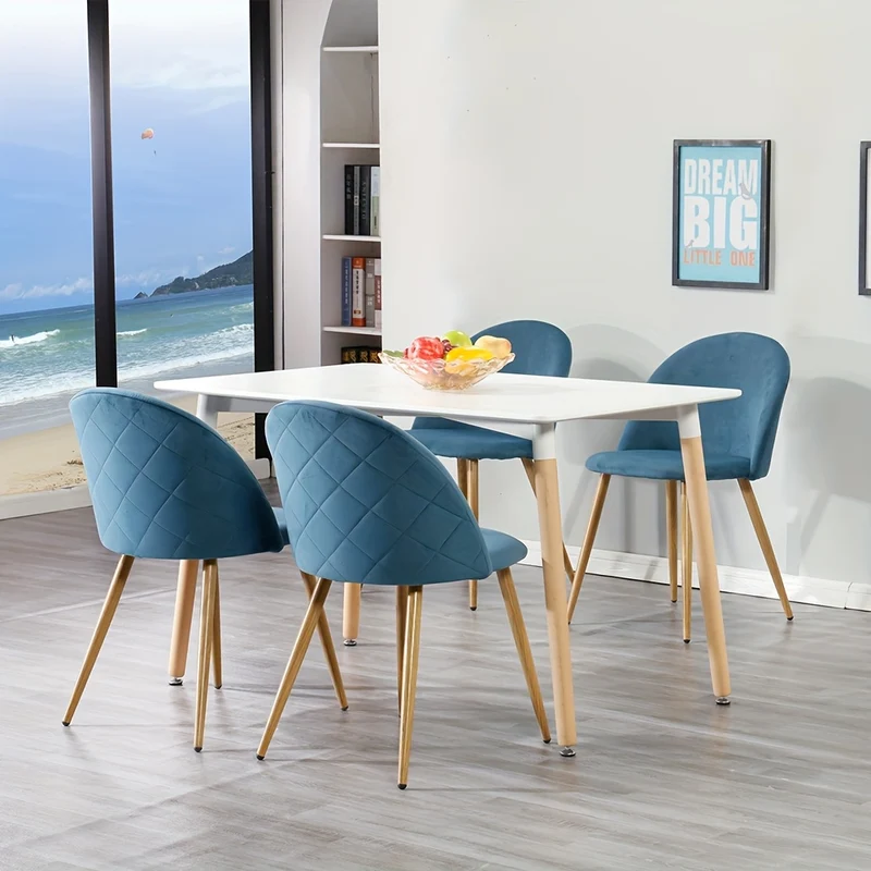 Stoelen – Eetkamerstoelen – Kuipstoelen – Vouwstoelen – Fauteuils – Fluwelen Bekleding – Stevig Metalen Frame – Set van 4 – Blauw