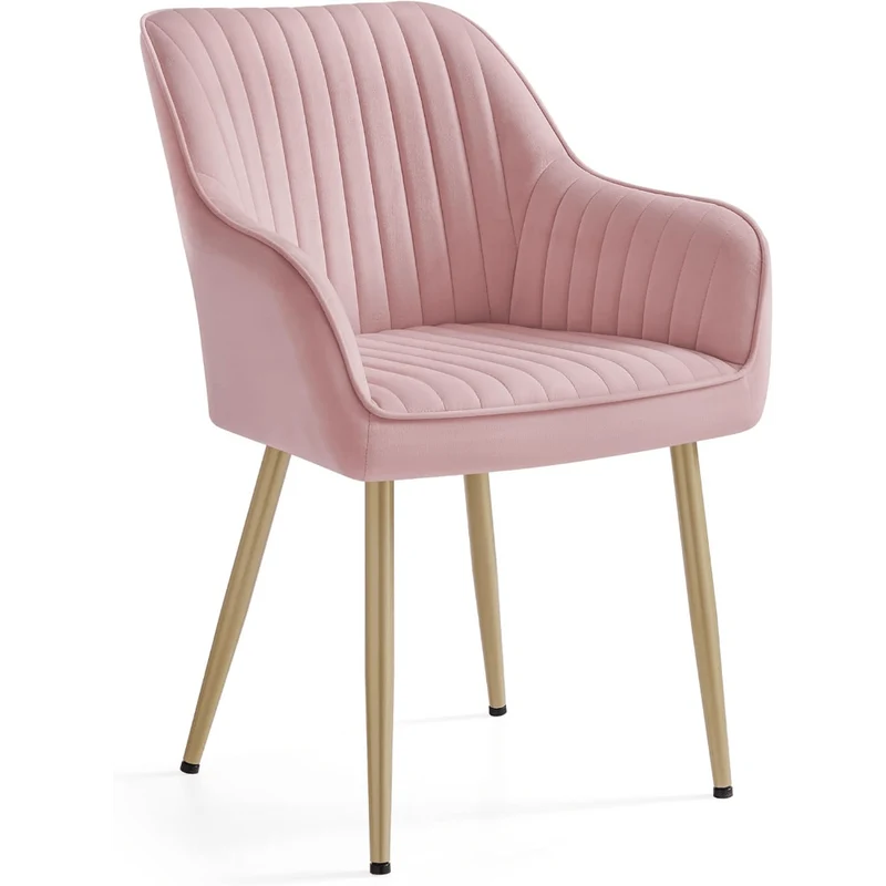 Eetkamerstoel – Keukenstoel – Fluwelen Stoel – Gestoffeerde Armstoel – Zitting Candy Pink – Ergonomische Rugleuning – Max. Belastbaarheid 120 kg – Metalen Poten