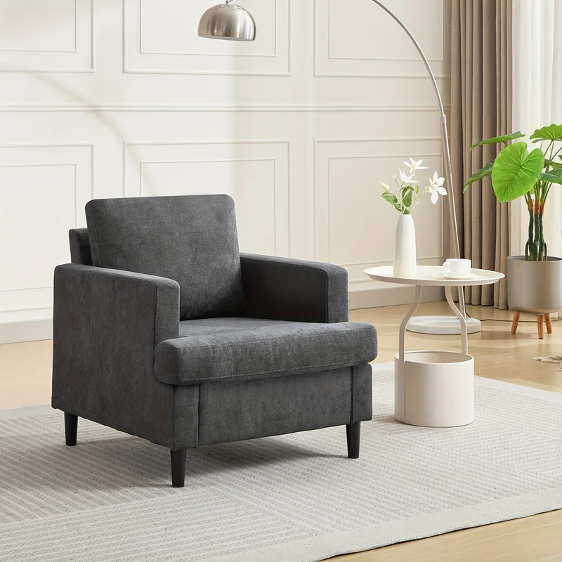 Fauteuil – Accentstoel – Lounge Fauteuil – Draaifauteuil – Leunstoel – Grijs Linnen – Stevig Houten Frame – Comfortabele Gescheurde Schuimvulling