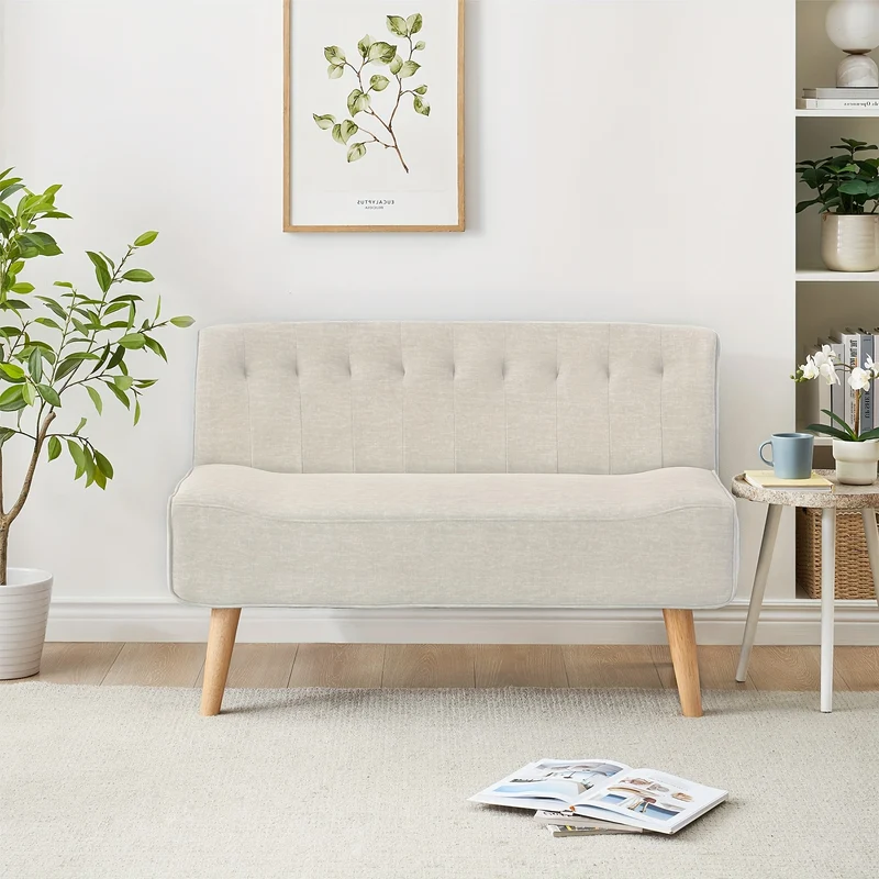 2-zits bank – stoffen bank – gestoffeerde bank – tweezits sofa – loveseat – linnen look – houten poten – compact 117x56x78 cm