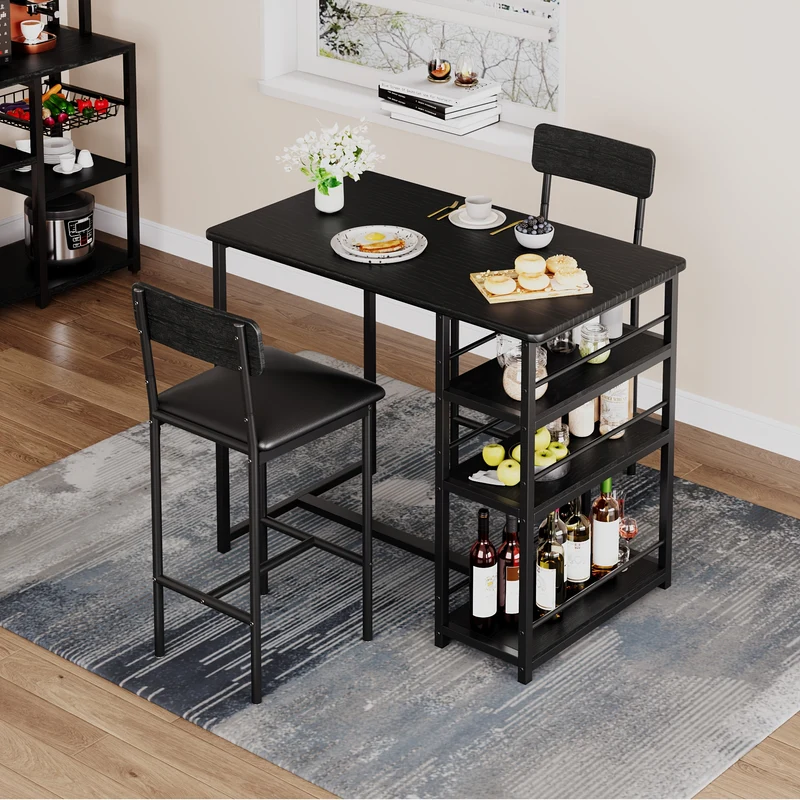 Eettafelset – Keukentafelset – Eetkamerset – Tafeltje Met Stoelen – Barkrukken – Compact Design – Gestoffeerde Barkrukken – Metaal En MDF – Rustiek Grijs
