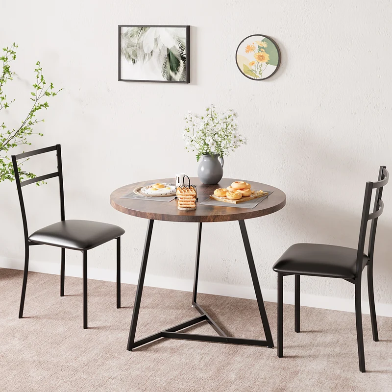 Eettafelset 2 Personen – Ronde Tafel – Keukentafel – Bistroset – Dinerset – Compact & Ruimtebesparend – Marmerlook Tafelblad & Goud Metaal